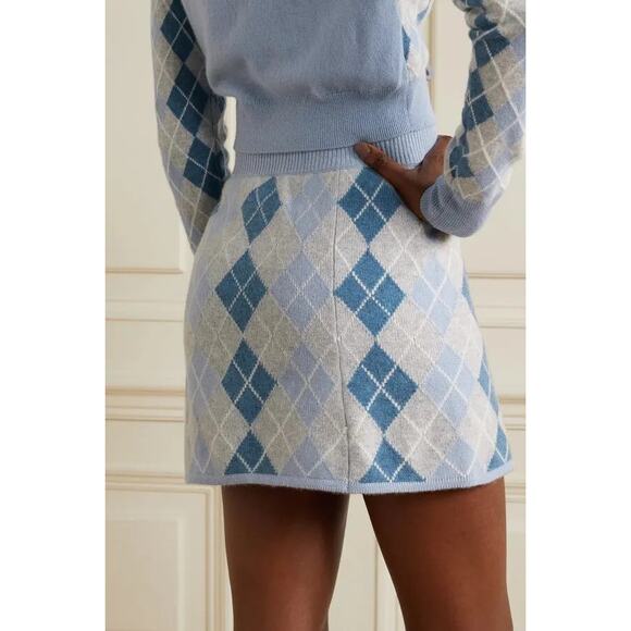 LoveShackFancy Blue Wool Cashmere Marseille Argyle Sweater Mini Skirt Women's M - Picture 1 of 6